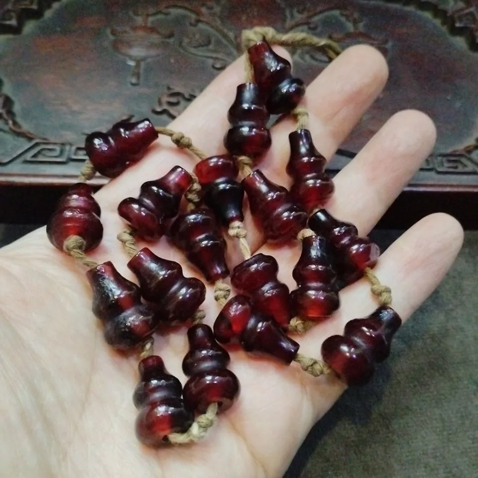Antique Style Transparent Dark Red Double Bulb Beads Hand Braided Linen Rope Retro Boho Jewelry Making Supply Beads