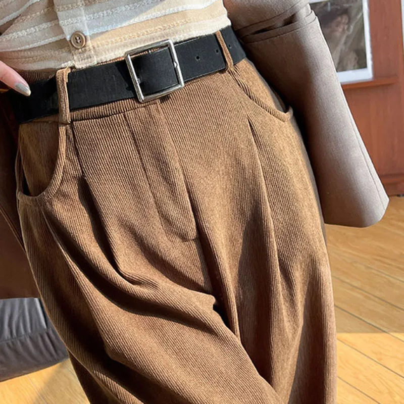 Women\'s Pants Autumn Winter Corduroy High Waist Wide Leg Pants for Women Casual Trousers Female Straight Pants Women Clothes New