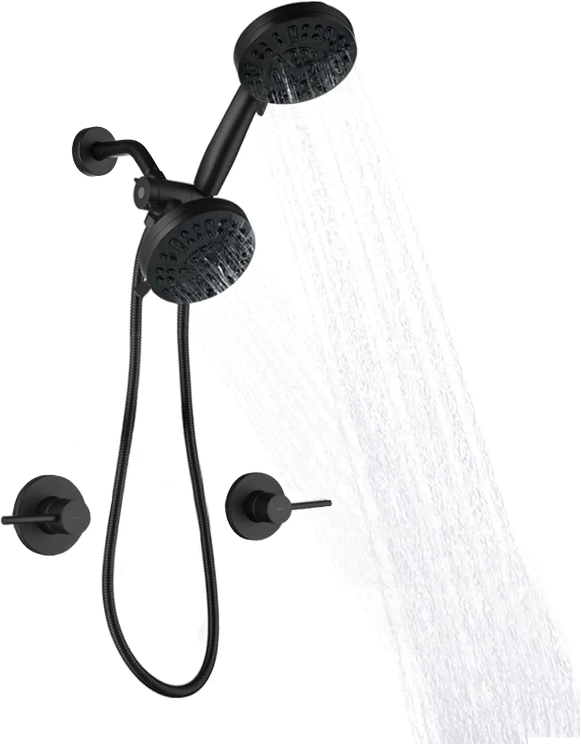 Matte Black Wall Mounted Shower Faucet Set with 8 Rainfall Modes, 10 Handheld Modes, and Rough-in Valve