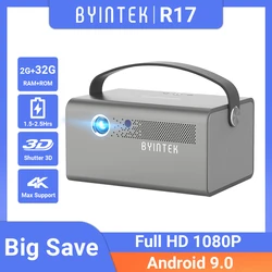 BYINTEK R17 750ANSI DLP Projector Android 9.0 TOF Focus 3D Dual-band WiFi Bluetooth 5.0 Built-in Battery Home Theater