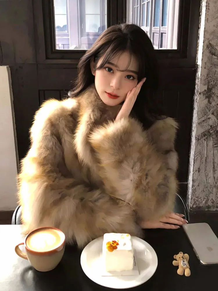 

Корейская короткая шуба из искусственного меха кролика, кожаная куртка, маленький размер, ранняя весна, женская модная верхняя одежда