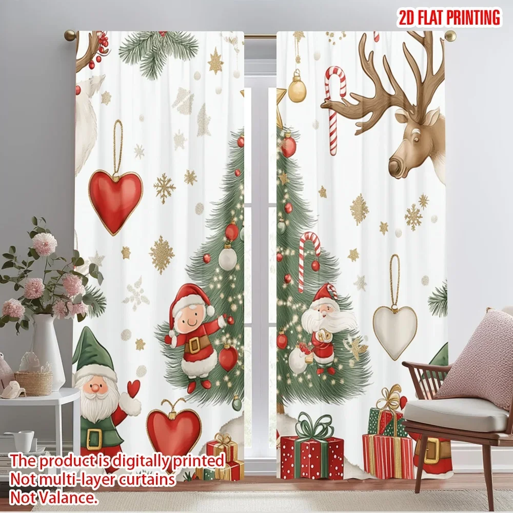 2pcs,2D plane printing Popular Curtain Panels Cute Christmas Gnomes Tree (3) Polyester (without rod) Art Deco Festive Perfect
