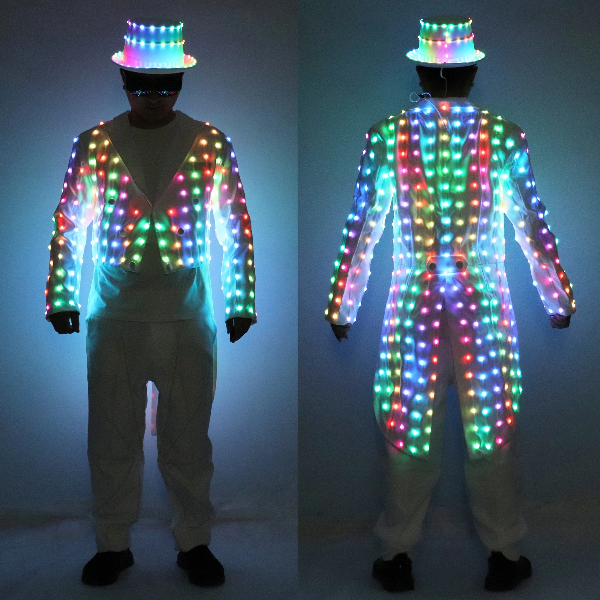 

Full Color LED Tuxedo Magician Party Host Luminous Costumes Vest Stage Dance Light Clothing Glowing Fashion Swallowtail Clothes