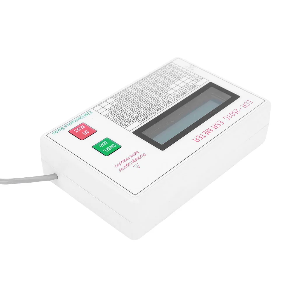 

Capacitor ESR DCR Tester LCD Display ESR Meter W/ Test Leads Clip Battery Circuit Tester Electrical Testing Meter Smart Shutdown