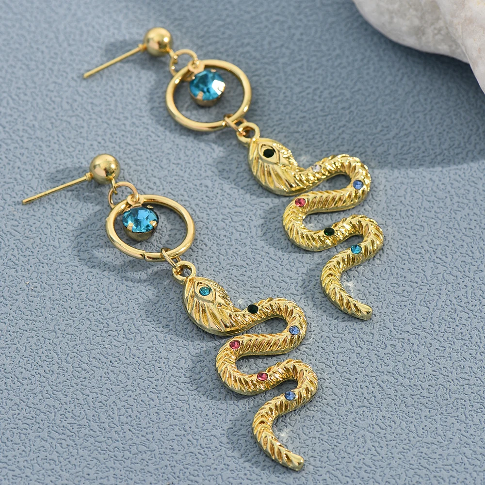 Colorful Zircon Snake Dangle Earrings For Women Simple Light Luxury Ladies Earrings Jewelry Wholesale Direct Sales