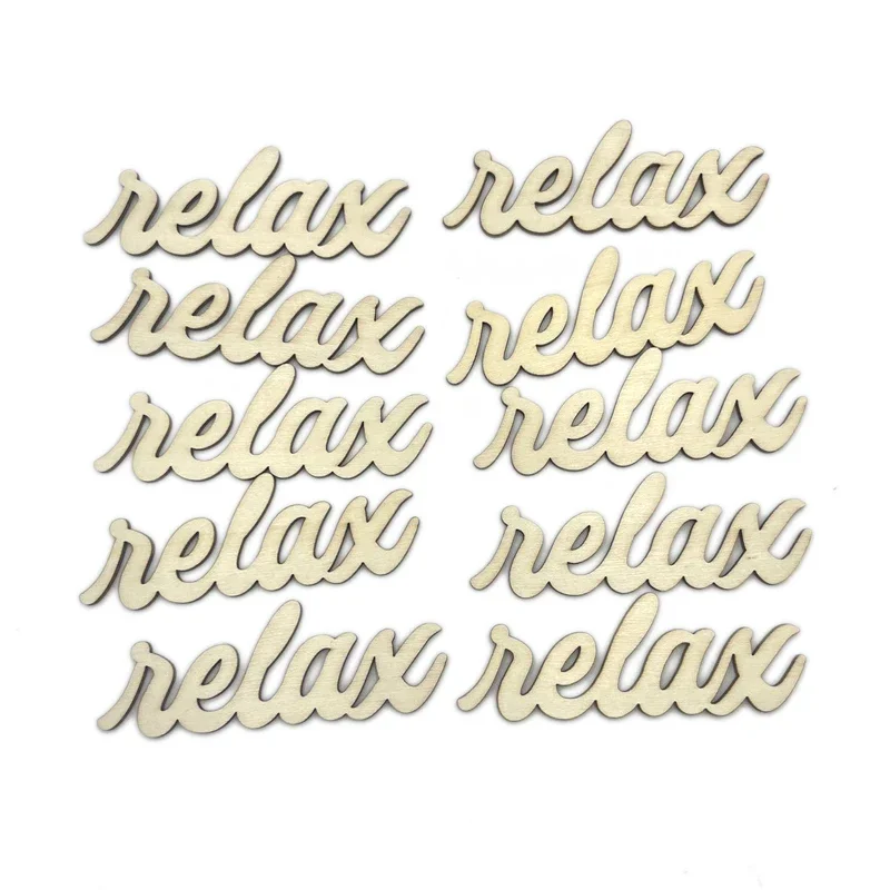 10pcs 10cm Relax Script Word Wood Sign- Wooden Letter Words- Laser Cut Unfinished Wood