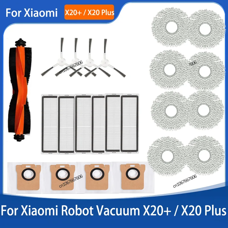 For Xiaomi Robot Vacuum X20 Plus / X20+ Parts Accessories Main Side Brush Hepa Filter Mop Cloth Dust Bag Replacement