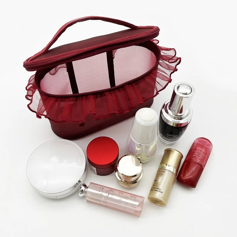 1Pc Ins Style Girl Mesh Love Embroidery Portable Makeup Bag Cute Tissue Pack Makeup Storage Bag