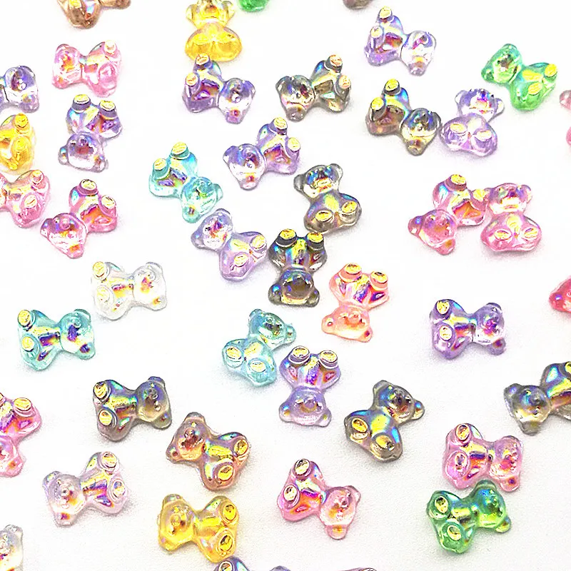 20Pcs Aurora Bear Nail Art Decorations 3D Resin Shiny Jelly Bear Ornaments Cute Cartoon Manicure Gem Charms DIY Accessories 8mm