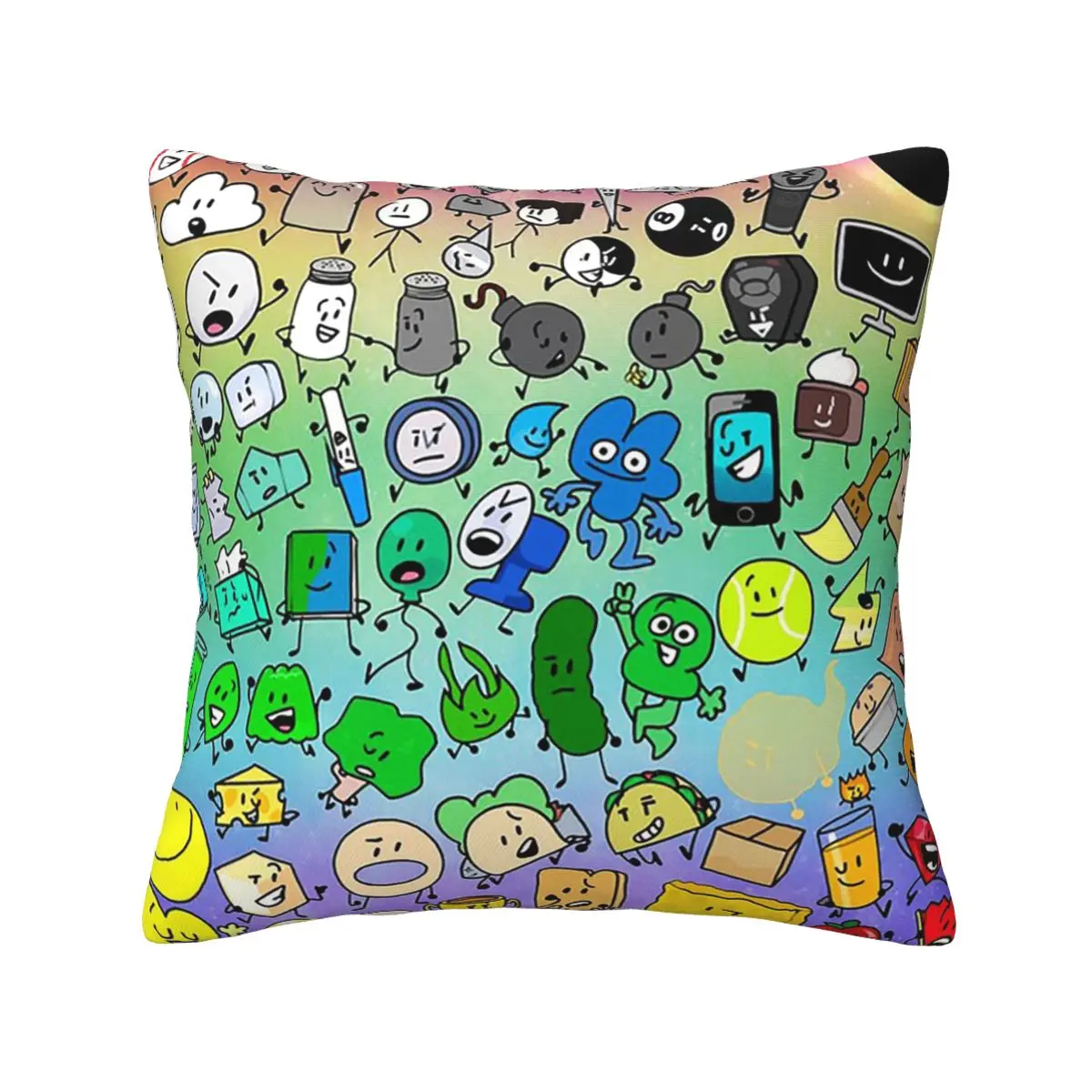 BFDI Inanimate Insanity All Characters Rainbow Square Pillowcase Pillow Cover Cushion Comfort Throw Pillow for Home Living Room