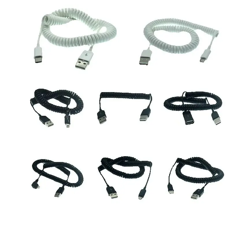 

Пружинный USB-кабель Micro Mini USB C типа C «папа-папа» «мама» Быстрая зарядка USB C Телефонный шнур Цифровые USB-кабели для зарядки данных