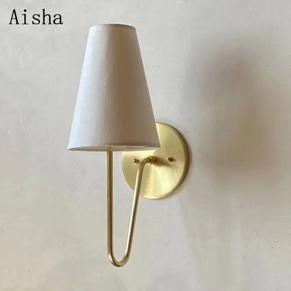 Retro Brass Linen Wall Lamp Simple Bedroom Bedside Living Room Aisle Restaurant Cafe Art Atmosphere Sconces Room Decor
