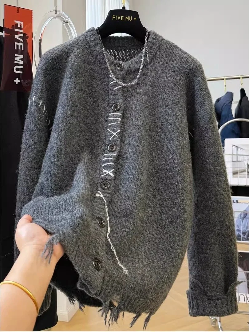 

Женский повседневный вязаный свитер больших размеров свободного кроя для осени и зимы, в стиле Lazy Sle 300 Pou, с эффектом высококачественного трикотажа, пальто-кардиган