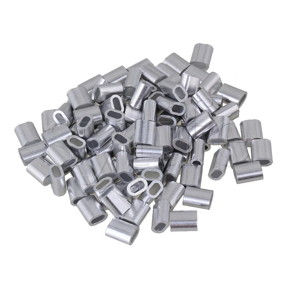 M2.5 Sliver Color Aluminum Clip Oval Wire Rope Ferrule Clamp Pack of 100