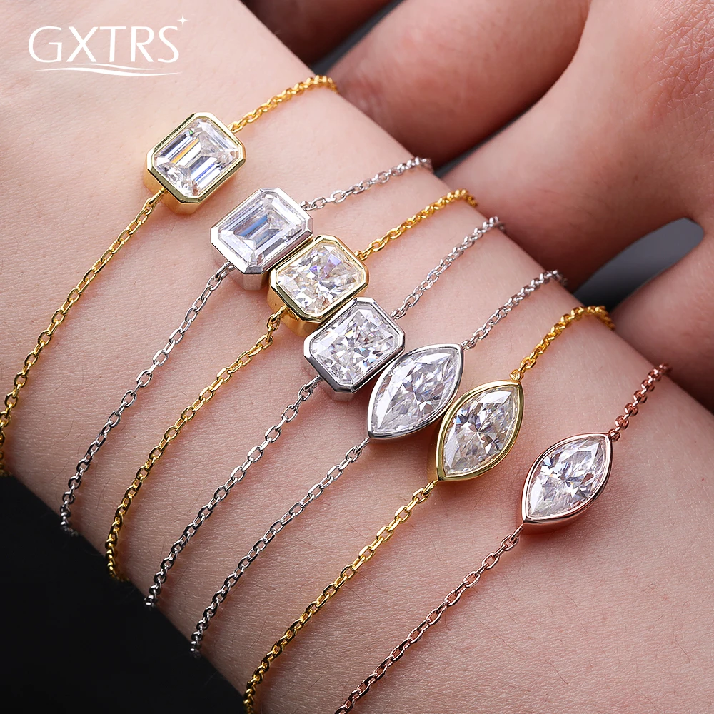 

Браслеты GXTRS 1/2CT с муассанитом огранки маркиз/изумруд для женщин, цепочка на руку из стерлингового серебра 925 пробы с позолотой 18K, ювелирные изделия высокого качества