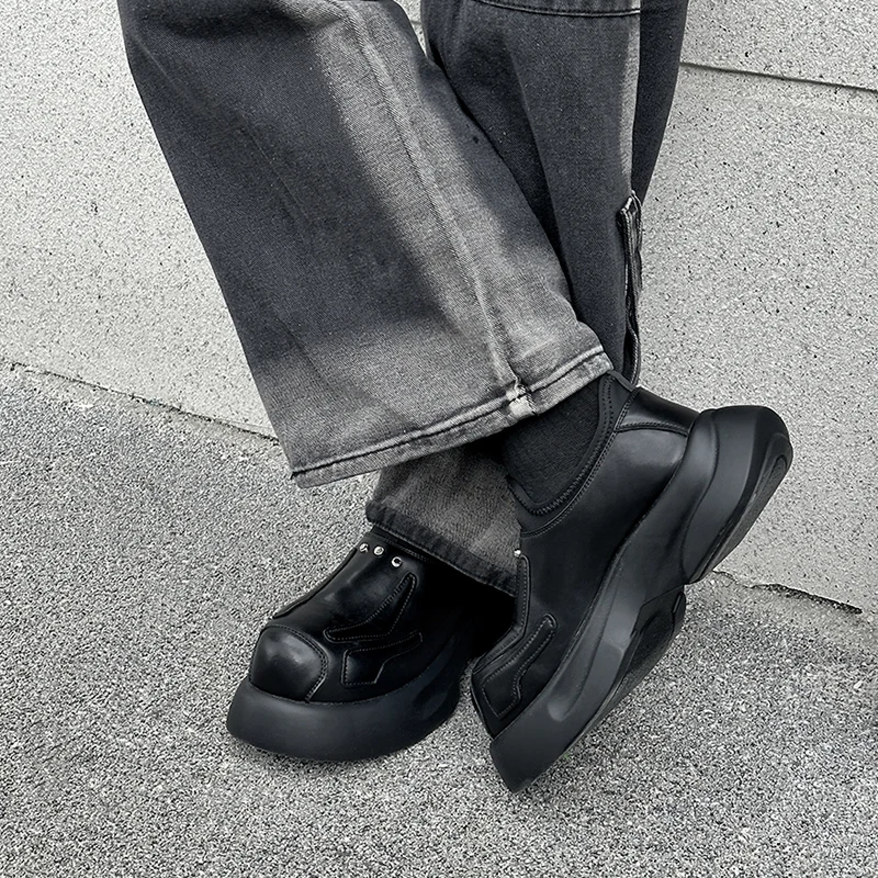 

Couple lazy loafers with a 5cm height increase, leather derby shoes with upturned toe, men's niche big toe Mickey leather shoes