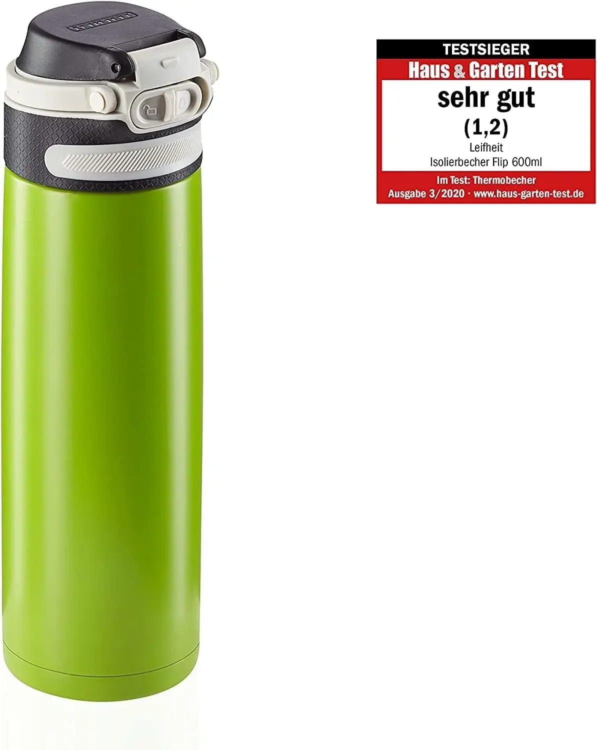 Insulating Mug Flip 600 Ml, Coffee Mug 100% Leak-Proof, Practical One-Hand Opening, Drinking Mug To Go With Fruit Filter, Kiwi