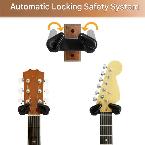 Imagen 2 del producto Soporte de suspensión de bloqueo automático para guitarra, gancho de soporte de montaje en pared para guitarra eléctrica acústica, mandolina, Banjo, ukelele, bajo, accesorios de tornillo