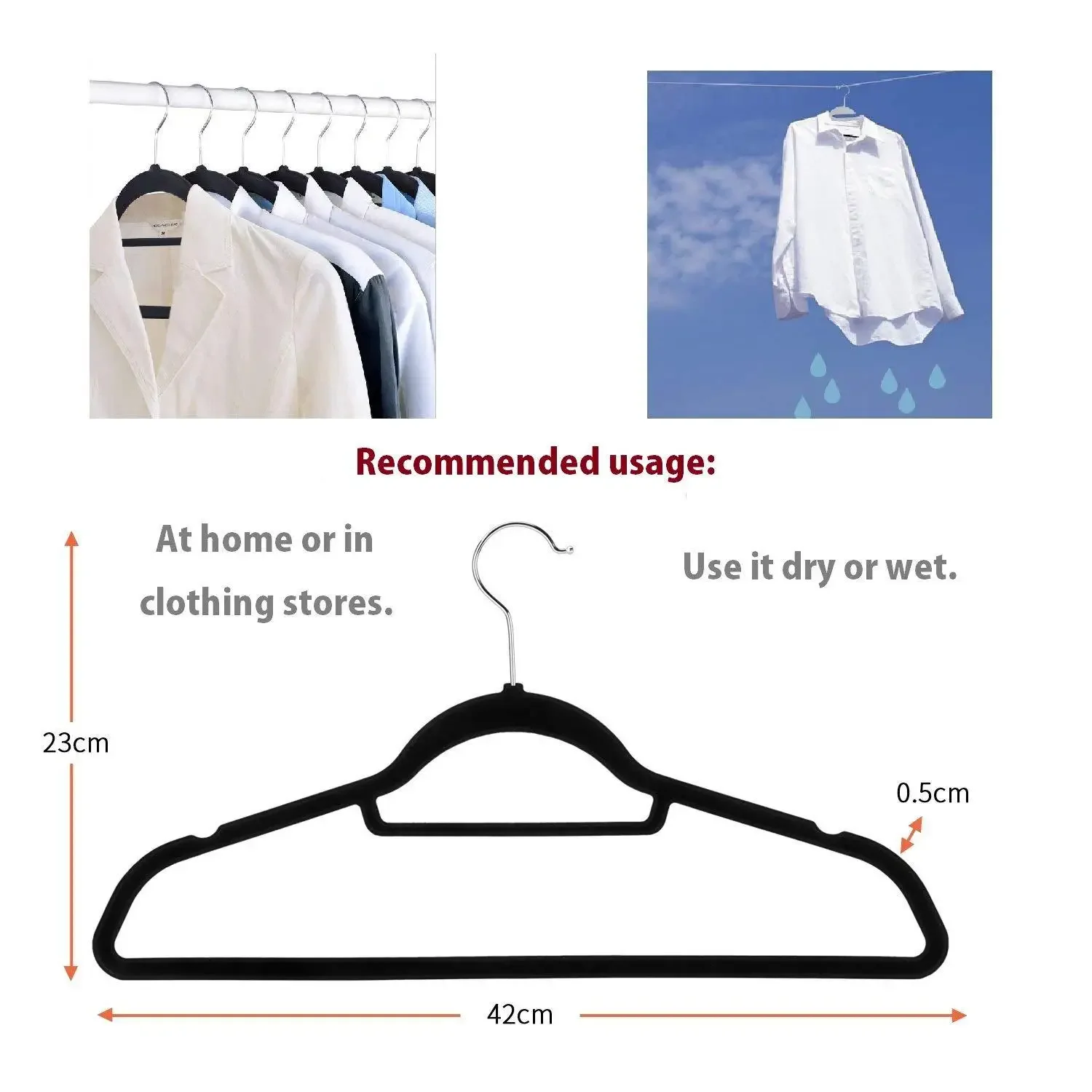 42Cm ABS flocking non-slip clothes hanger, home clothing store finishing storage rack, closet seamless storage clothes hanger