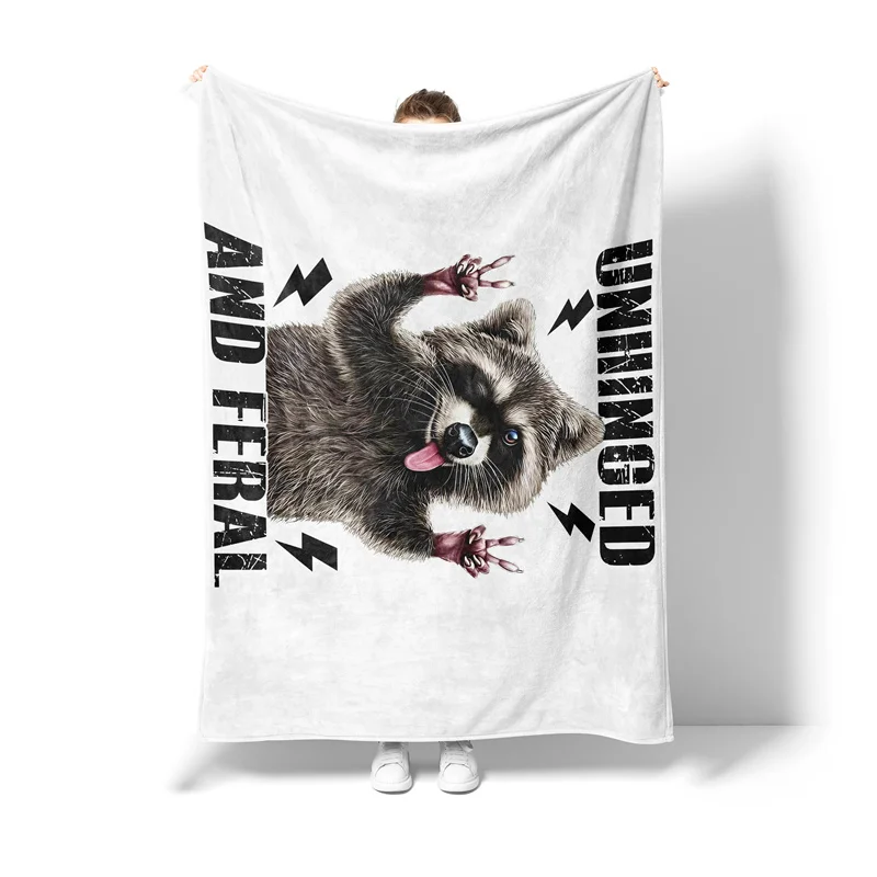 Gaslight Gatekeep Girlboss Unhinged and Feral Raccoon Throw Blanket for Women Men Girls Boys Kids Pets Dogs Cats Couch Sofa