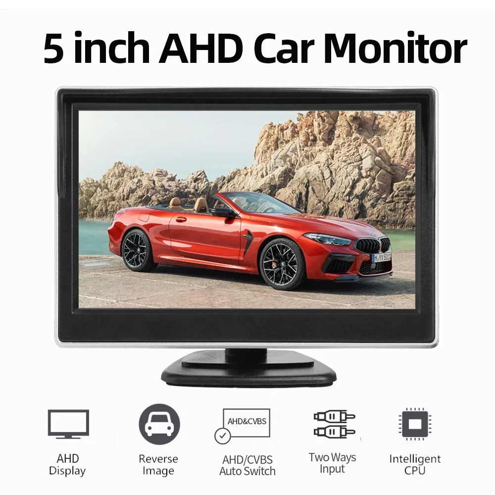 QueenDer 5 Inch AHD Car Monitor For Reverse Camera Backup Color Screen RCA Displayer Support AHD CVBS Signals Two Video Input view 2