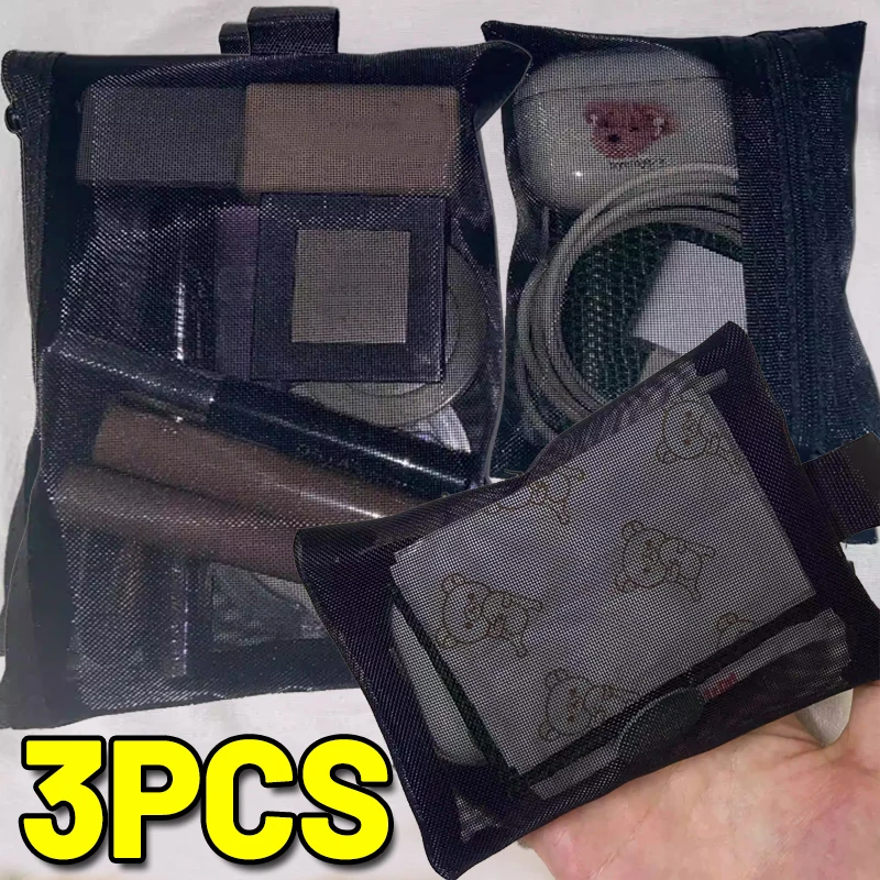 

Women Mesh Cosmetic Bag Travel Storage Makeup Bags Black Grey Organizer Case Portable Small Large Toiletry Beauty Makeup Pouch