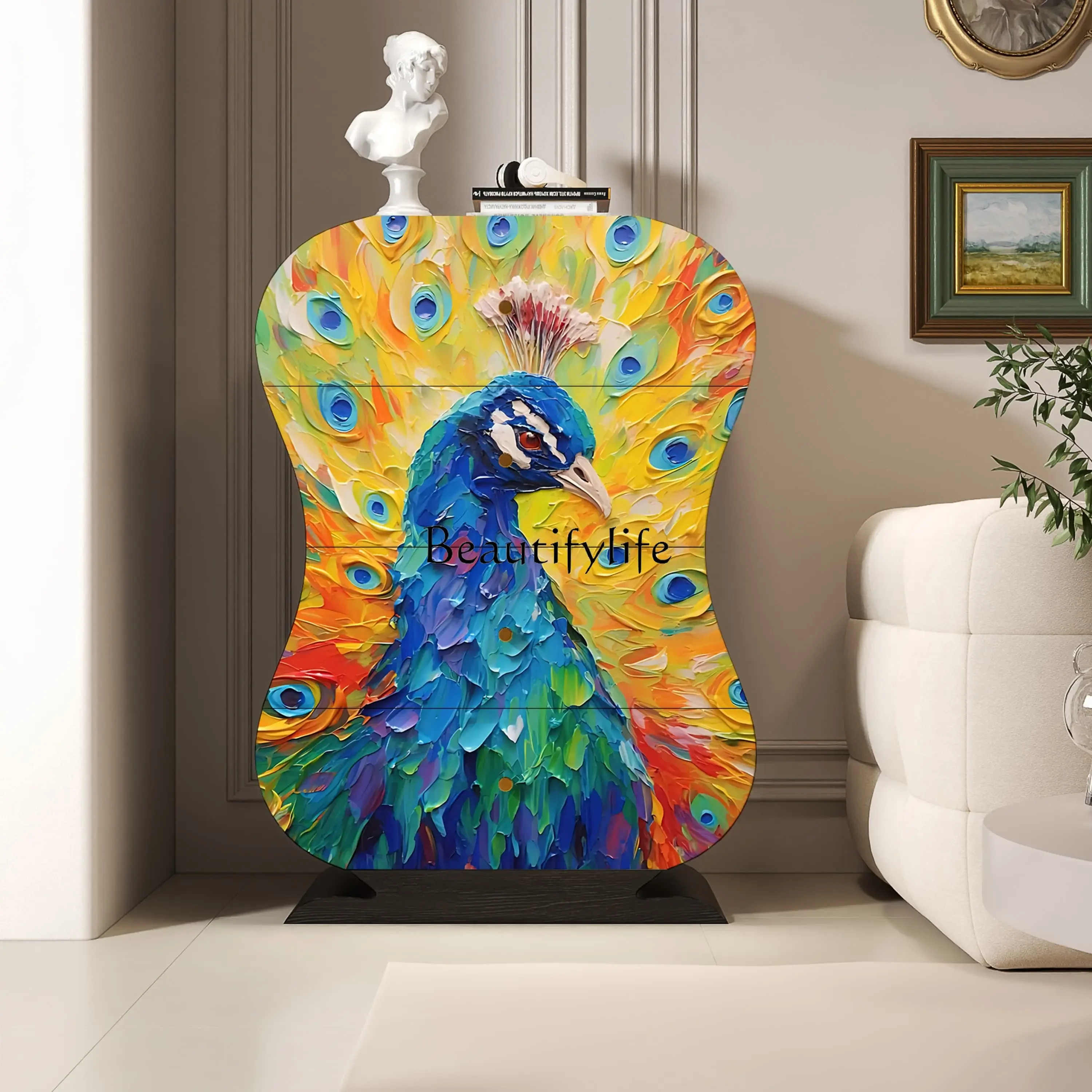 

ls 51 French art painted solid wood four chest cabinet living room bed and breakfast wall locker