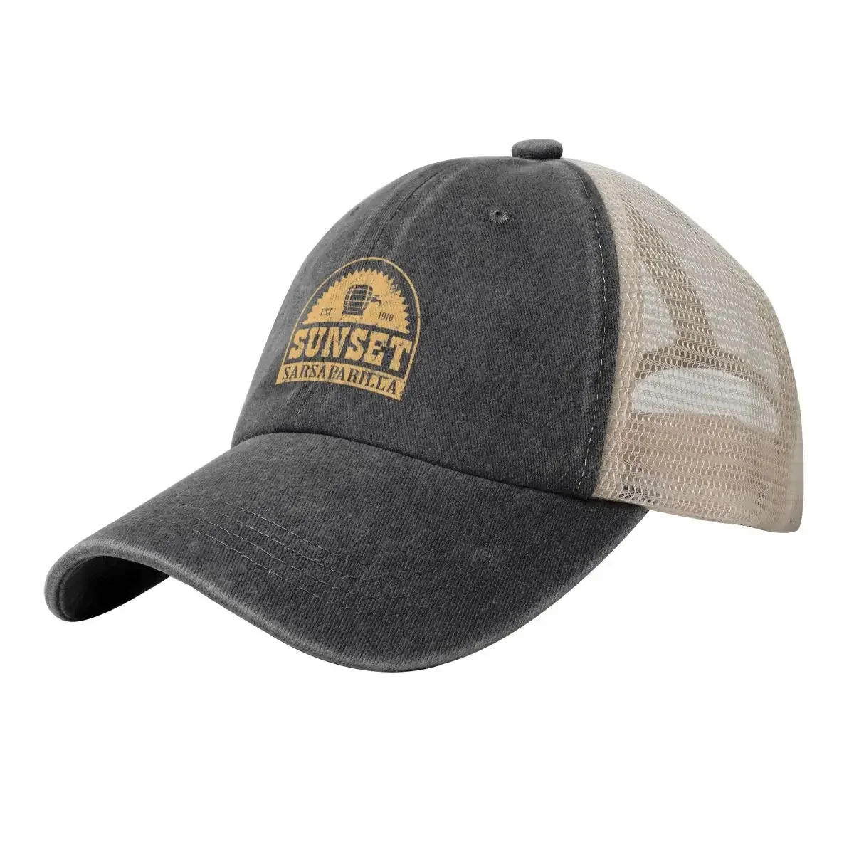 

Sunset Sarsaparilla Cowboy Mesh Baseball Cap Beach Golf Cap Hood Women Caps Men's