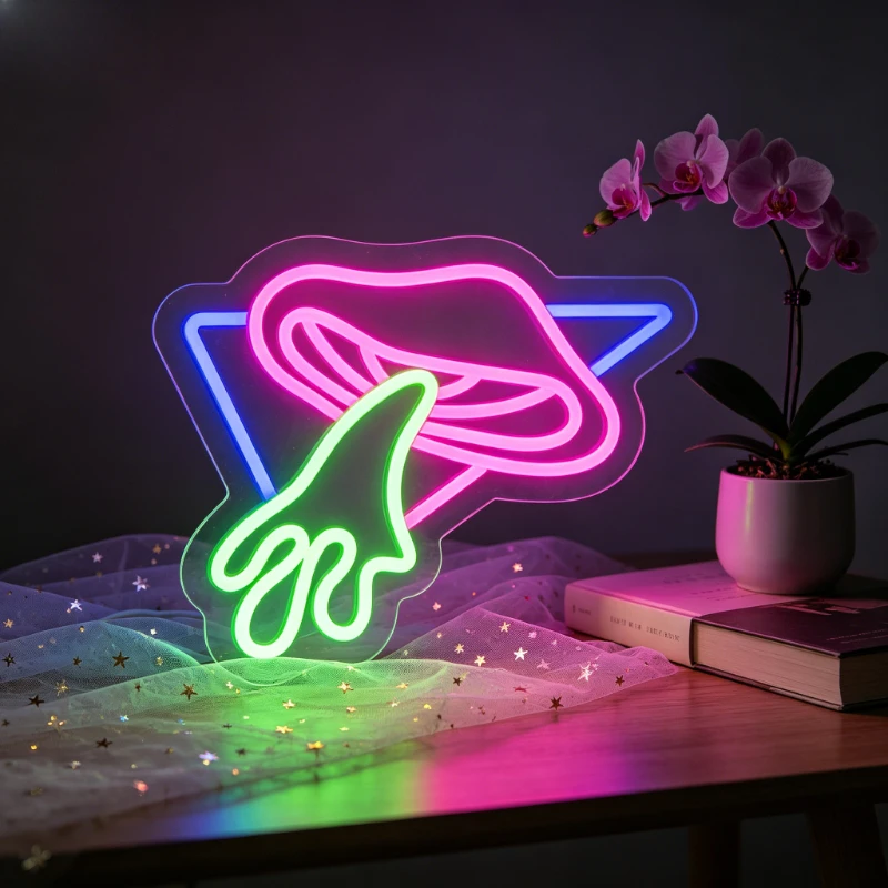 

Psychedelic Mushroom Neon Sign LED Night Light 3D Acrylic USB Rechargeable Aesthetic Wall Art for Home Bar Bedroom Decor