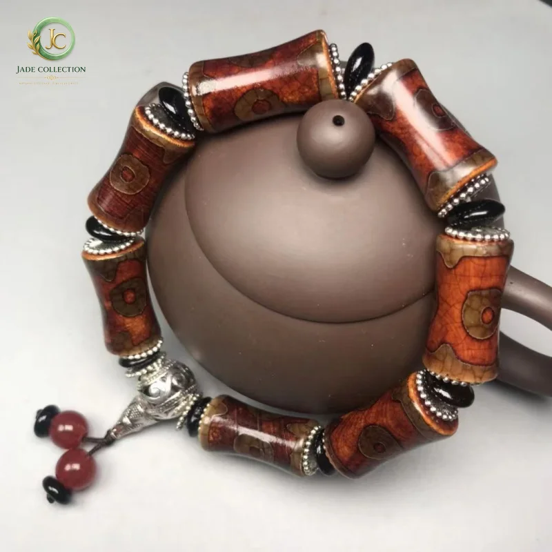 Tibetan Retro Three Nine Eyes Agate Dzi Bead Ethnic Style Knot Bracelet