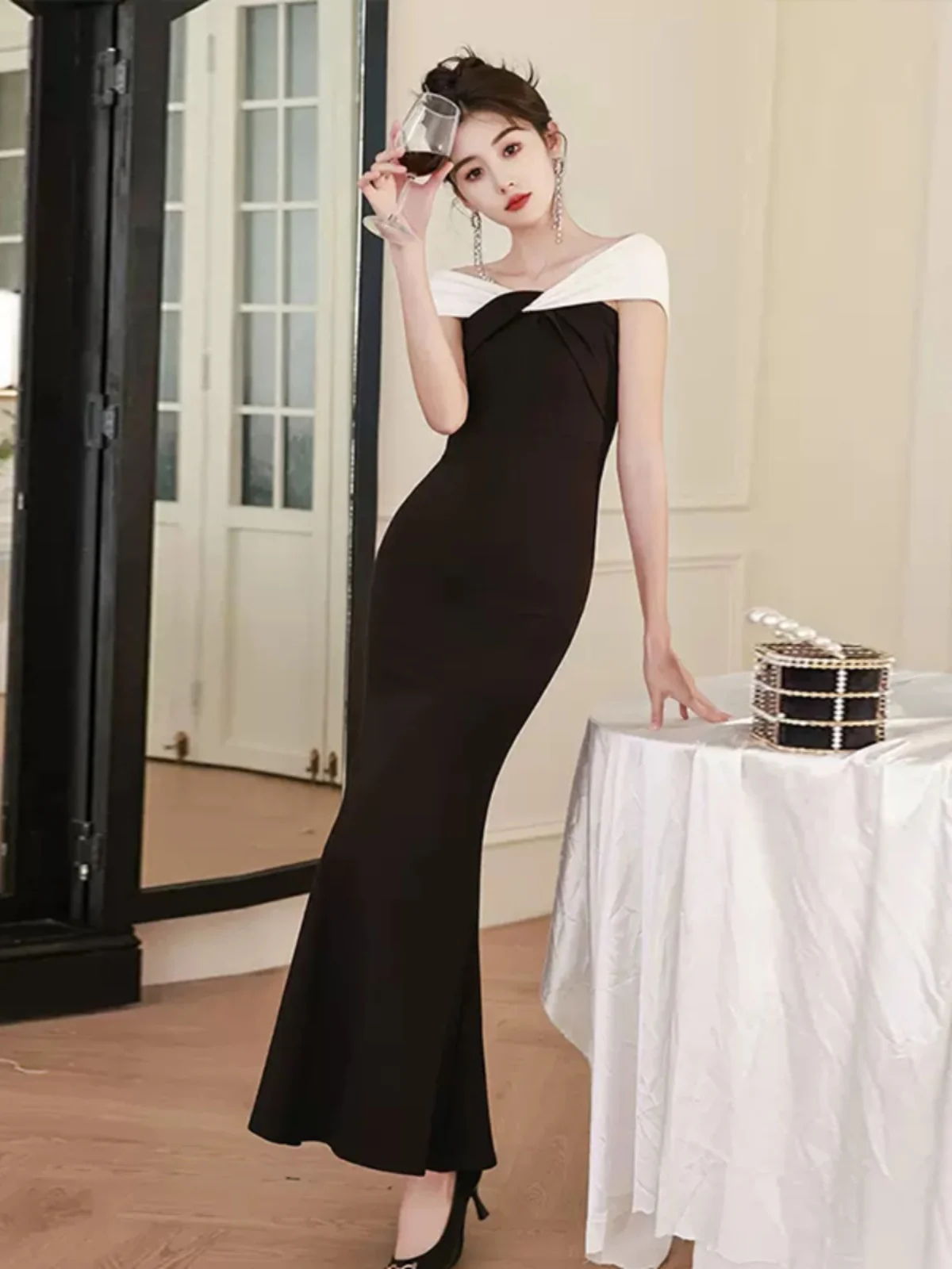 

Ele Bla Fi Tail Evening Gown 2024 oulder Bridesmaid Dr Long Adult Ceremony Women's Faion Zipper Sle