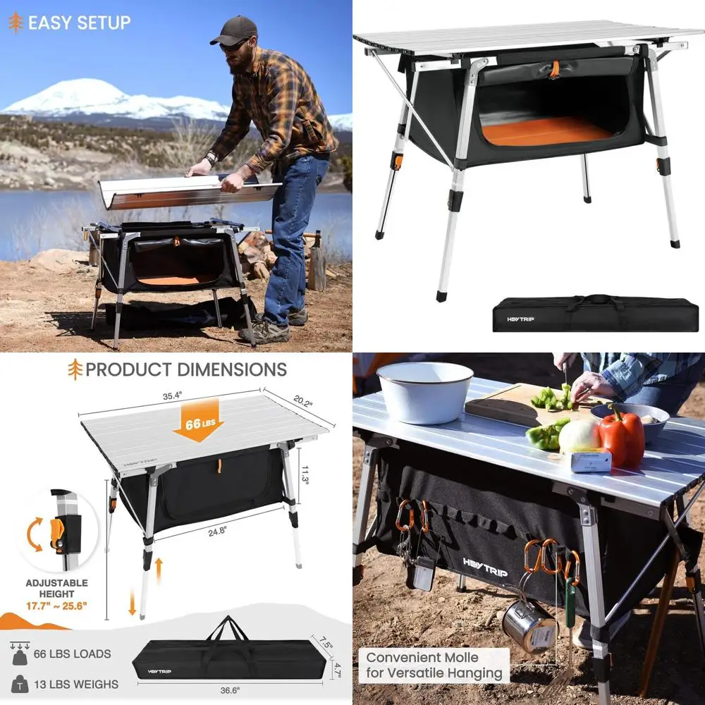 

Portable Adjustable Height Aluminum Beach Picnic Table with Storage Bag, Grey