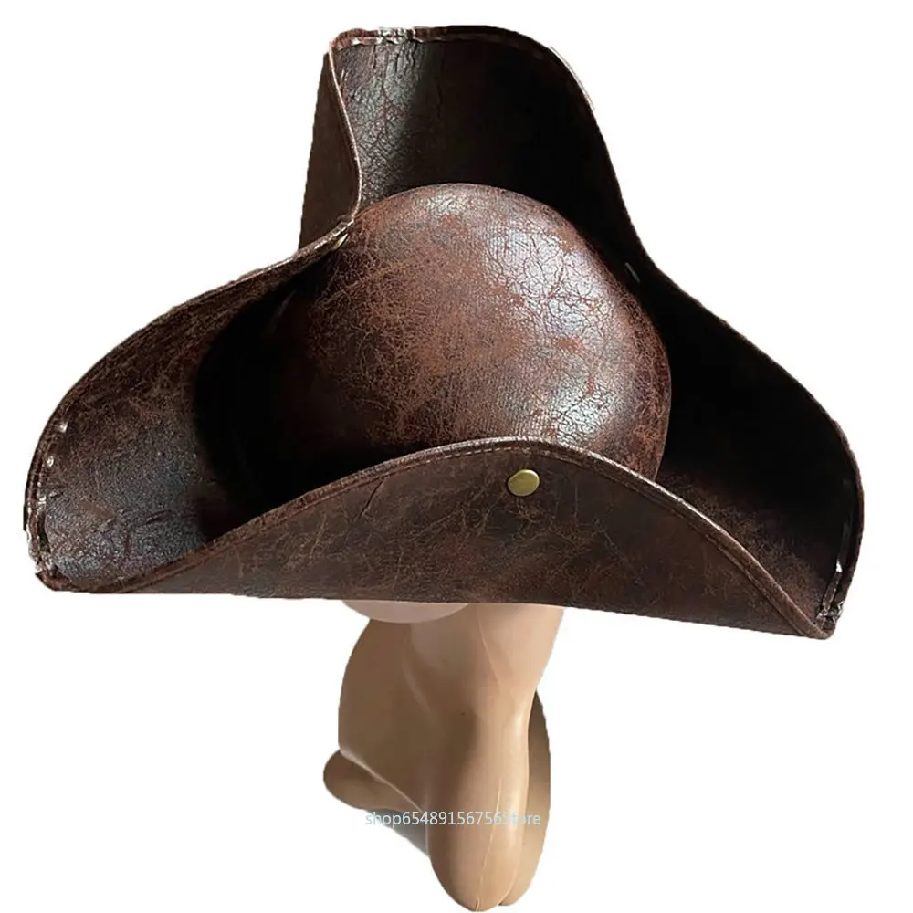 Sombrero de capitán pirata para hombres y mujeres, sombrero de Jack Sparrow, Cosplay Vintage, botón de piel sintética, fiesta de máscaras, sombrero de tricorno, gorra de piratas