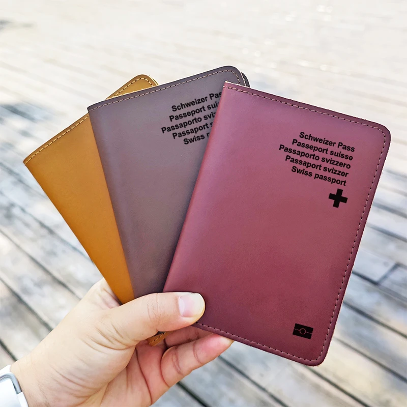 Benutzerdefinierter Name der Schweizer Konföderation Reisepasshülle Handgefertigter Schweizer Reisepasshülle aus echtem Leder Reisezubehör