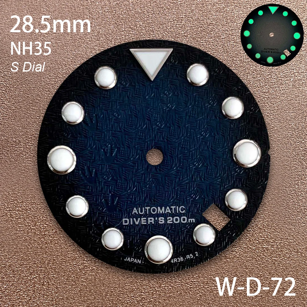 28.5mm S Logo 3D Footprint Dial Fit NH35/NH36/4R/7S Japanese Movement Strong C3 Green Luminous Watch Modification Accessories