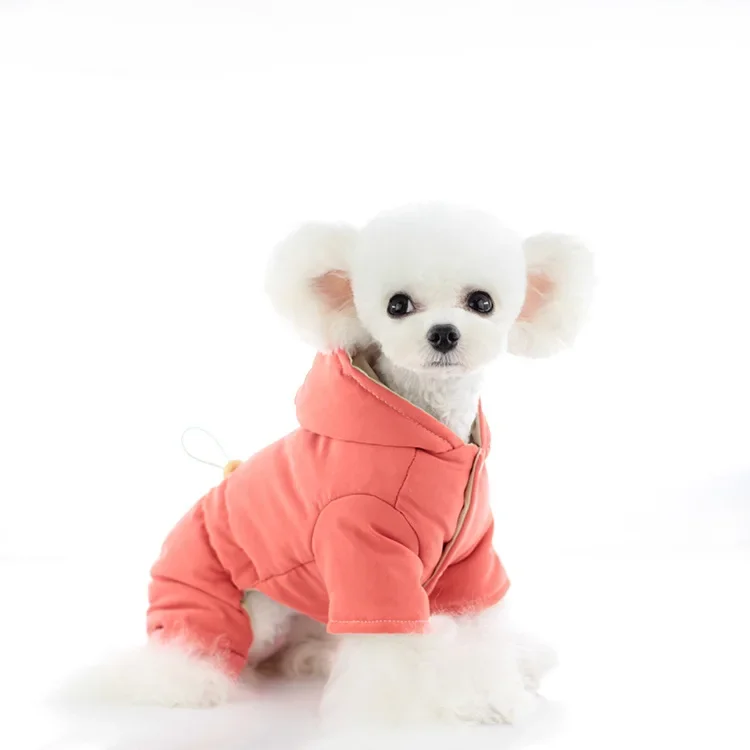 Pet Autumn and Winter Hooded Jumpsuit Dog Drawstring Waist Cinching Coat Cat Clothes Pet Clothing Four Legged Coat Puppy