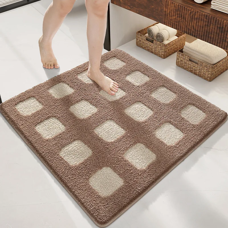 

Square Flocked Bath Mats Strong Water Absorption Non-slip Mat Quick-drying Foot Mat Thick Microfiber Bathroom Rug