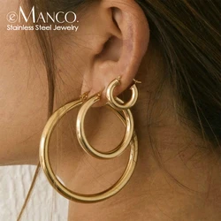 e-Manco Classic Stainless Steel Ear Buckle for Women Trendy Gold Color Small Large Circle Hoop Earrings  Jewelry Accessories