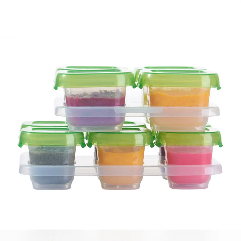 

Set of 4/6 Mini Baby Food Freezer Containers, Fresh-Keeping Grid, Baby Snack Storage Boxes with Portable Lids