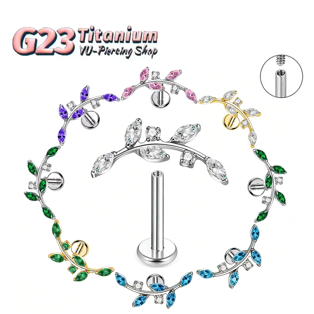 ASTM F136 Titanium Alloy Horse Eye Round Zirconia Branch Ear Cartilage Stud Fashion Jewelry Hypoallergenic Body Jewelry Unisex