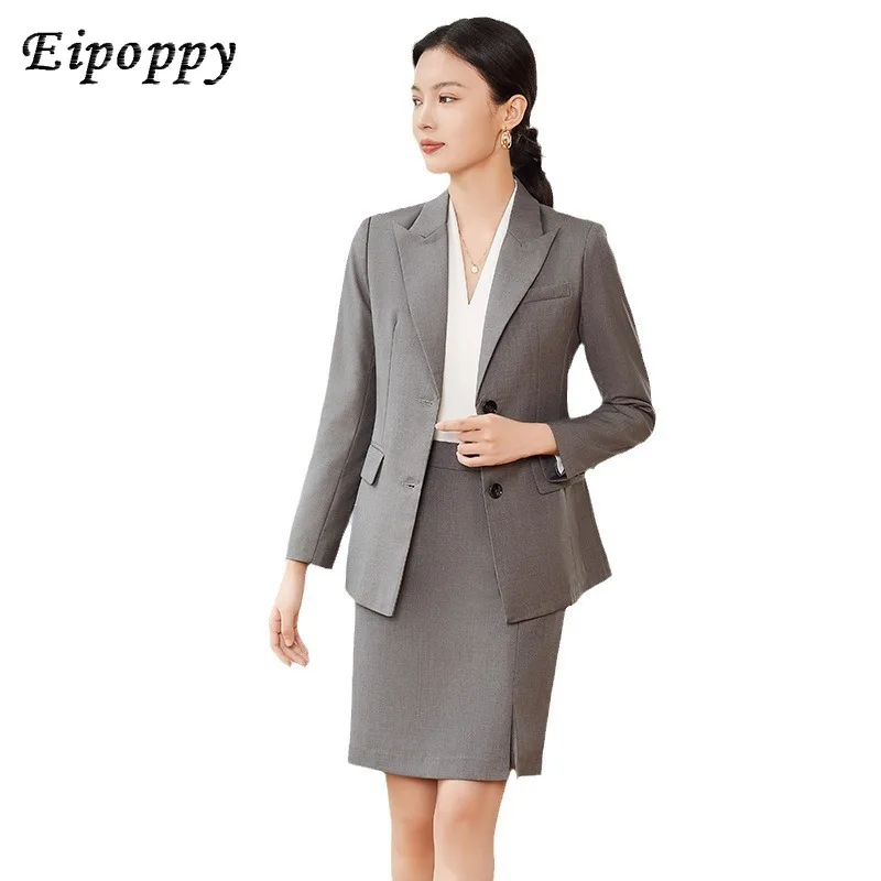Conjunto de traje gris para mujer, otoño