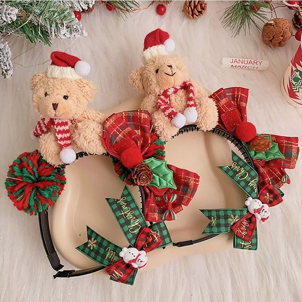 Christmas Decoration Christmas Headband Elk Hair Hoop Santa Antlers Headband New Year Hair Band Red Bowknot Plush Bow Hair Band