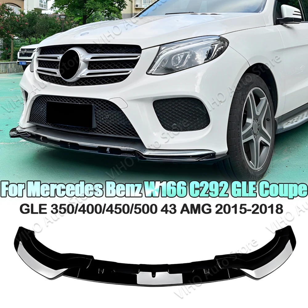 3PCS Front Bumper Lip Body Kit Spoiler Splitter ABS Canard For Mercedes Benz GLE W166 C292 Coupe GLE400 450 500 43 AMG 2015-2018