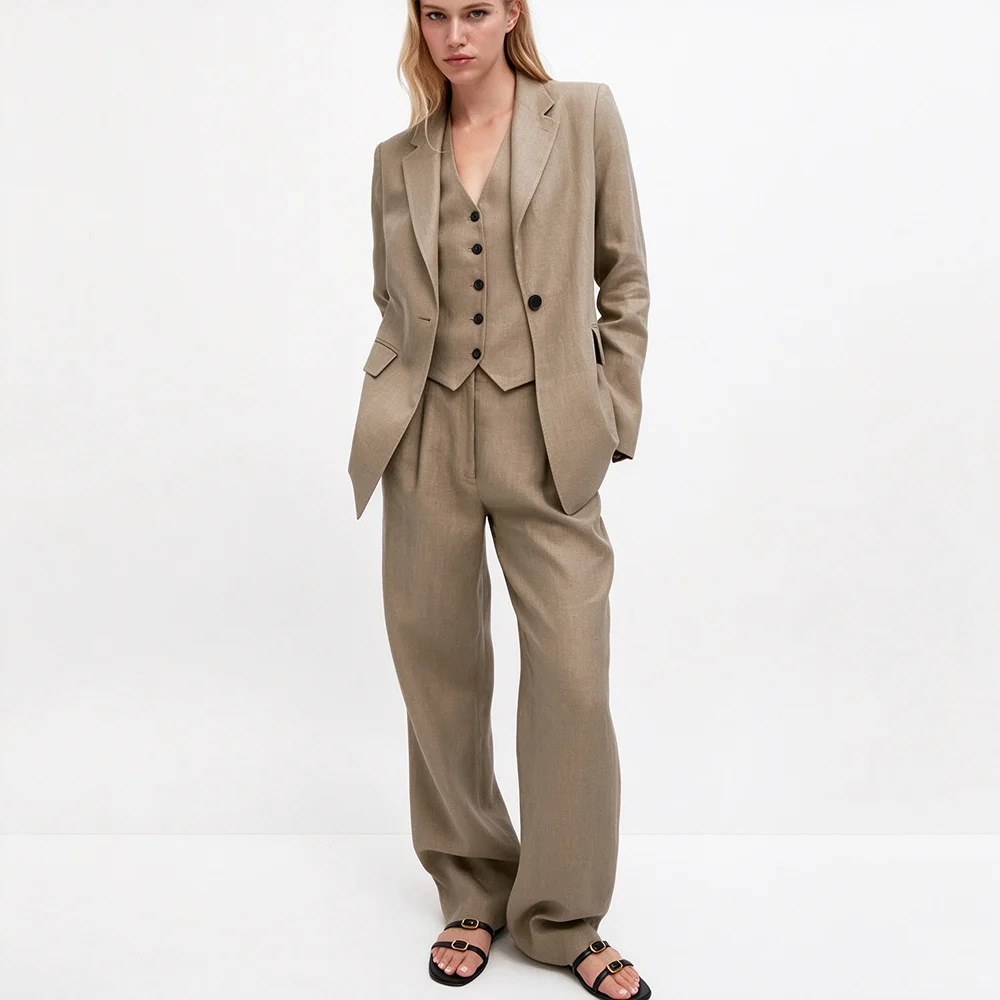 High Quality One Button Woman Suit 3 Piece Notch Lapel Jacket Vest Pants Smart Casual Formal Banquet Female Clothing Customized