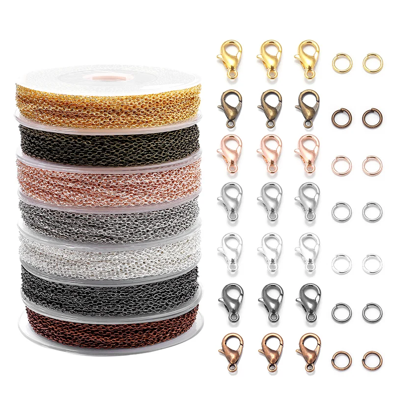 

1 Set 3Meters Iron Cross Chains With Jump Rings Lobster Clasps Handmade DIY Jewelry Necklace Bracelet Material Package