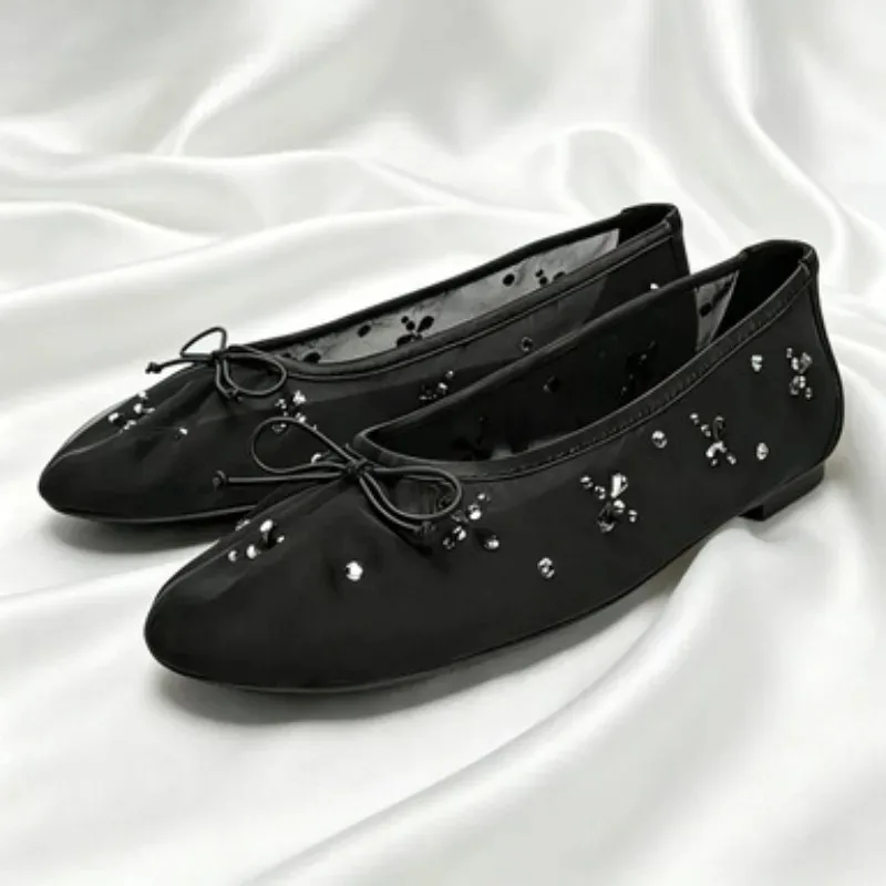 

Sweet Bow Crystal Detail Ballet Flats Women Summer Elegant Mary Jane Shoes Ladies Light Breathable Ballet Sneakers Zapatos Mujer