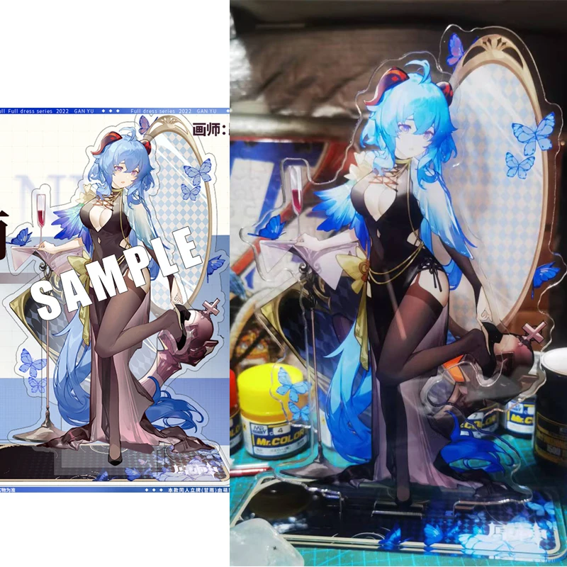 Hot Game Impact Keqing Original Black Silk Dress Makeup Mirror Acrylic Stand Figure Model Desktop Ornament Gift For Avid Fans