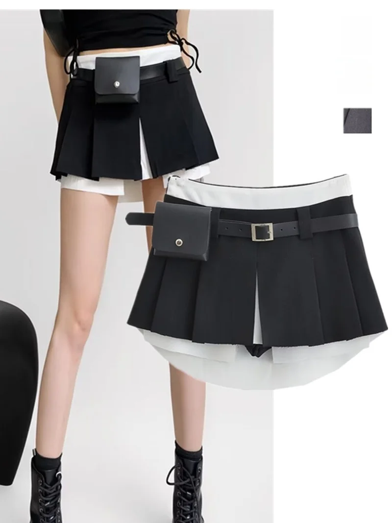 Design  Patchwork  Skirt American High School Sexy Plaid Anti-Light High Waist A-Line ort Skirt Trendy Street Sle