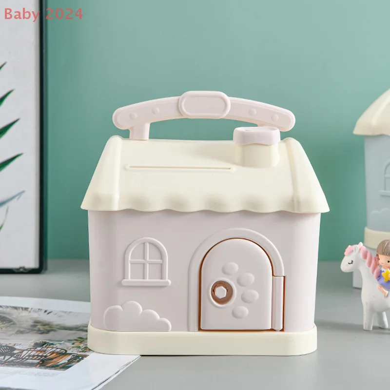 Deliciosa presente de Natal e ano novo para crianças – cofrinho fofo de casinha em desenho de desenho animado de anime com fechadura e chave.