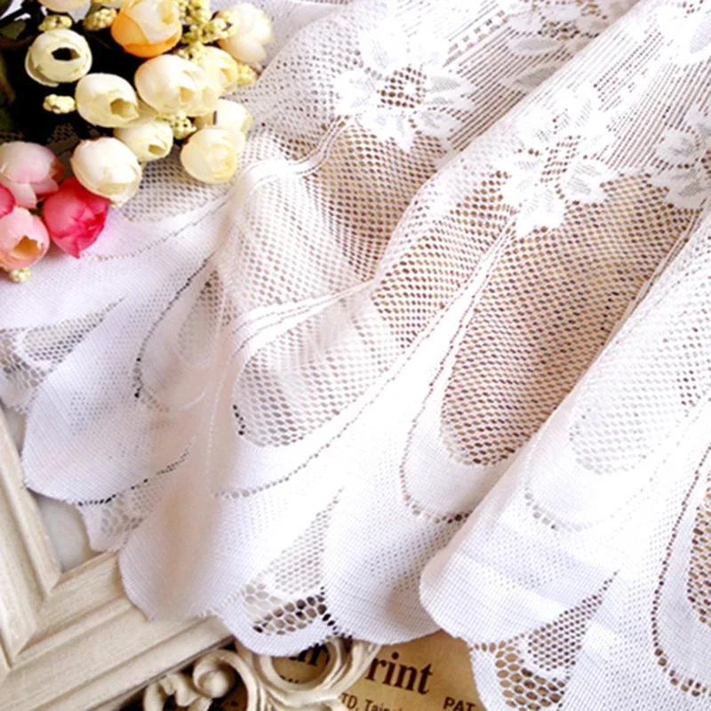Korean small fresh white lace mesh sheer flower coffee half curtain door kitchen bedroom window partition curtain drape QT030-40